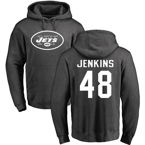 New York Jets Men Ash Jordan Jenkins One Color NFL Football #48 Pullover Hoodie Sweatshirts->new york jets->NFL Jersey